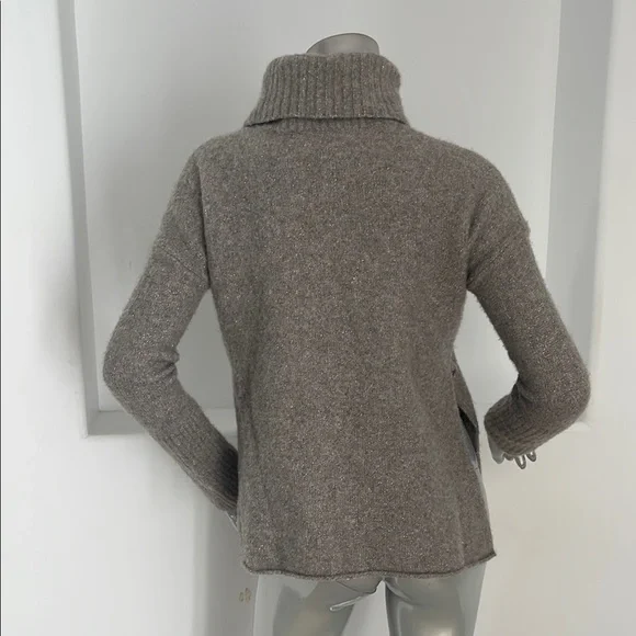 All Saints Turtleneck Gray Metallic Cropped Sweater  Side Slits Size XS - Picture 2 of 9